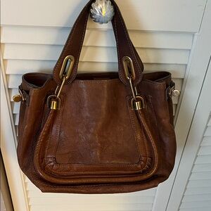 Chloe Brown Leather Shoulder Bag with Gold Accents